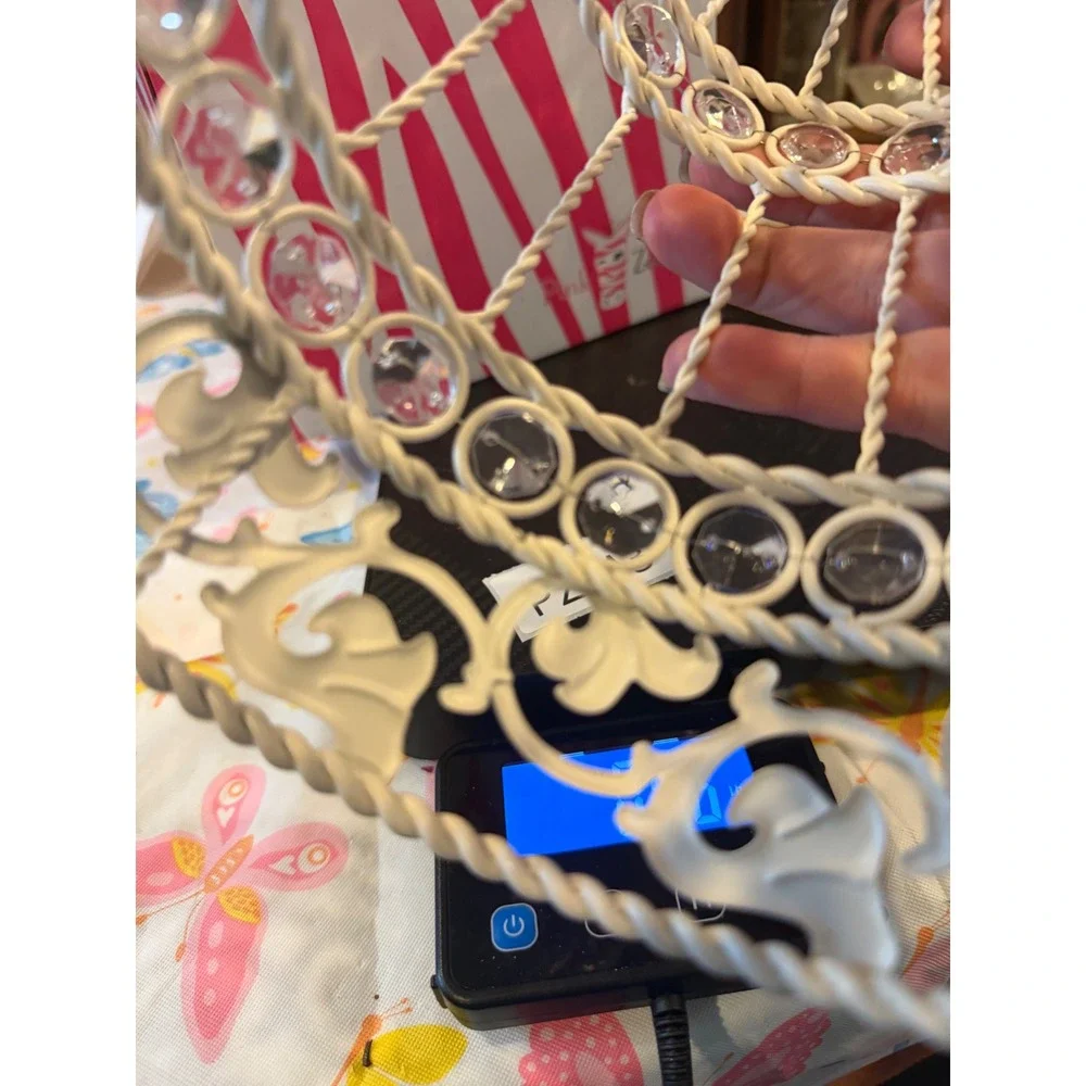 Pink Zebra White Metal Crystal Birdcage Shabby Chic Decorative